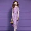 Vestido de Renda Roxo Feimengyi para Mulheres, Manga Curta, Estilo Francês de Verão, Elegante de Alto Padrão, Temperamento de Socialite, Saia Tubinho com Fenda