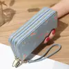 Nova Bolsa Feminina Longa Versátil com Zíper Duplo Estilo Coreano Estudante Flor Grande Capacidade para Celular Bolsa de Mão Carteira de Moedas Macia