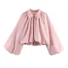 Roupas Femininas Mais Vendidas no Aliexpress 2026 Estilo Europeu e Americano Cor Sólida Gola Lapela Manga Bufante Jaqueta Bomber para Primavera e Outono