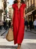 2026 Amazon Verão Novo Sem Mangas Algodão Linho Feminino Casual Solto Babado Elegante Longo Vestido Exportação Estoque Excedente