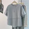 Diseño de Estilo Coreano Nuevo de Verano, Corte Holgado Irregular, Casual, Rejuvenecedor, Versátil, Top Camiseta de Manga Corta Adelgazante