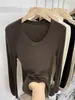 Fábrica de Jerseys Dalang Yuantou Camisa de Manga Larga de Color Sólido con Cuello en U Francés para Mujer Ropa Interior de Capa Base Estilo Nuevo de Principios de Otoño Ajuste Delgado Prendas de Punto Versátiles