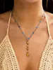 Collar con Forma de Y Estilo Resort Europeo y Americano, Acero Inoxidable Chapado en Oro de 18 Quilates, Moderna Cadena para Clavícula con Borla de Circonita y Perla