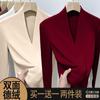 Camiseta térmica de terciopelo alemán para otoño e invierno, de manga larga, para mujer, nueva, gruesa con forro polar, corte ajustado, moda occidental, top con cuello en V