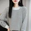 Nuevo Suéter de Punto de Algodón Puro con Cuello Redondo a Rayas de Manga Larga, Holgado y Moderno, para Mujer, de Primavera y Otoño