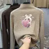 Estilo Otoño e Invierno Moda para Bebés Elegante Camiseta de Forro Polar para Niñas de Tamaño Mediano a Grande Cuello Medio Alto Manga Larga Top Rayado