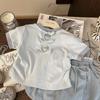 Gran Venta No Reembolsable y No Intercambiable [Pedido por Racionalidad] Camiseta de Verano de Manga Corta Bordada con Lazo para Niñas + Culottes Empalmados