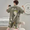 Conjunto de pijama de verano para hombre, de manga corta y pierna corta, ligero, talla grande, corte holgado, adecuado para usar como ropa de estar en casa