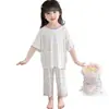 Conjunto de ropa de casa para niñas de verano, pijama moderno y estiloso para niños, color block personalizado, con volantes, forma de corazón, para aire acondicionado