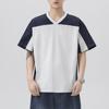 Camiseta de Manga Corta Contrastante Patchwork para Hombre Verano Pesada Estilo High Street Preppy Holgada Casual Top de Media Manga Cuello en V Manga Corta