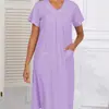 Bata Europea y Americana Transfronteriza para Mujer Verano Delgado Algodón Puro Manga Corta Holgada Cuello en V Ropa de Casa Falda de Pijama de Verano