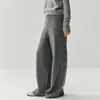 Pantalones casuales de punto de cachemira de bebé, fluidos y estructurados para mujer, de cintura alta, pierna ancha con costura central, corte holgado, diseño de pierna recta para otoño e invierno
