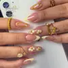 Unhas Postiças Transfronteiriças Arte de Unha Pontas de Unha Tiras Prontas Estilo Francês Artesanato Pesado Flores Banhadas a Ouro Pontas de Unha Pré-fabricadas Venda Direta da Fábrica Enviar