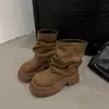 Botas de Cavaleiro com Solado Grosso Aumentadoras de Altura Femininas 2026 Novo Outono Calças Melade Botas Amontoadas na Perna Botas Curtas de Cano Médio Mais Vendidas