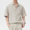Roupa Masculina Xintang Linho Velho Gola Curta Manga Curta para Homens, Estilo Americano Solta Simples Casual Camisa de Linho