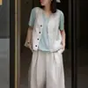 LUNA/Estilo Simples Colete de Linho Respirável Botões Retrô Colete Casual Sem Mangas Versátil para o Trabalho Item para Camadas