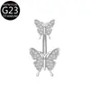 Piercing para Umbigo G23 Perfurado Borboleta de Duas Pontas Zircônia Incrustada Stud para Umbigo F136 Joias de Piercing Transfronteiriças Europeias e Americanas
