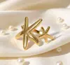 Anillo de Acero Inoxidable con Estrella de Mar, Serie Oceánica de Verano Europeo y Americano, Versátil y que No se Desvanece, Anillo Abierto Ajustable, Anillo de Pareja