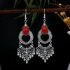 Pendientes Bohemios Azules de Turquesa Estilo Étnico Europeos y Americanos, Pendientes de Borla de Metal Plateado Imitación, Joyería de Borla Vintage para Orejas al por Mayor