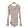 Camiseta de manga larga interior plisada y ajustada para mujer, estilo Spice Girl, sexy, con escote en V y pinceladas, otoño e invierno, novedad 2022