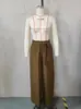 Pantalones de pierna ancha para mujer en stock transfronterizos, pantalones holgados de cintura alta fluidos, pantalones de pierna ancha de color liso a la moda para uso casual con cinturón de corbata