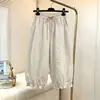 Calças Casuais com Cintura Elástica para Mulheres, Calças Finas de Verão Cropped, Novas Calças da Moda 2026, Calças de Linho de Algodão com Barra Flare