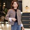 Chaqueta de tweed para mujer con costuras de color contrastante, diseño de espiga, nueva chaqueta corta de moda para principios de primavera 2023, chaqueta