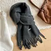 Cachecol de Lã Cor Pura Coreano com Franjas Dupla Face para Mulheres Estilo Inverno Casal Versátil Cachecol de Alta Qualidade Xale Quente