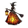 Lanterna de Bruxa de Halloween Figura de Resina Brilhante Bruxa de Vestido Longo Retrô Entrada de Mesa Atmosfera de Festival Luz Decorativa