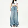 Calça Jeans Wide Leg de Lyocell Tencel para Mulheres, Fina e Respirável, Modelagem Solta, Bordada, Corte Reto, Comprimento Longo, Versátil