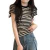 Camiseta Básica a Rayas Verano 2024 Nuevo Diseño Camiseta de Manga Corta para Mujer Americana Retro Estudiante Slim Top