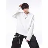 Moletom Americano Bordado com Gola Henley Masculino Outono Solto Desconstruído Gola Alta Manga Longa Camisa POLO Camada Interna Masculina Camada Base