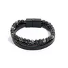 Venta Caliente de Amazon Pulsera para Hombre de Piedra Ojo de Tigre Natural Pulsera de Cuero Multicapa Tejida a Mano Transfronteriza