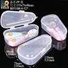 Caixa plástica de talheres de silicone infantil de formato especial, caixa à prova de poeira para talheres de colher e garfo de treinamento, caixa de embalagem para conjunto de garfo e colher de bebê