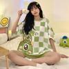 Pijama Feminino Curto de Desenho Animado Doce de Verão Coreano com Gola Redonda Casual Solto Roupa de Casa para Estudante