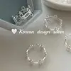 Anillo de Plata de Ley S925 con Diseño de Flor Calada y Puntadas, Estilo Ins Coreano, Diseño de Nicho, Plata Brillante, Estilo Versátil