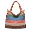 Bolso de mano de lona estilo academia coreana para mujer, bolso de hombro cruzado de gran capacidad, estilo retro a rayas con colores contrastantes