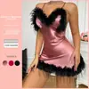 Bata de noche para mujer estilo europeo y americano, con original patchwork de pelo, talla grande, corta, y diseñada como un vestido casual o pijama para estar en casa, disponible para venta al por mayor