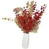 Flores artificiais de frutas vermelhas, decorações de flores falsas para sala de estar e mesa de jantar, arranjos florais para casa, decoração de casa, ornamentos de arte floral