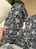 Calça de Pijama de Algodão Tecido Floral Retrô Atmosférico Solta Preguiçosa Feminina Versátil para Casa Calça de Perna Larga