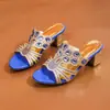 Sandálias de Strass Estilo Europeu e Americano 2026 para Mulheres, Moda de Verão para Uso Externo, Sandálias Antiderrapantes com Salto Grosso Decoradas com Diamantes, Atacado