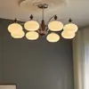 Estilo Bauhaus Crema Vintage Lámpara de Araña para Sala de Estar Diseñador Madera Maciza Creativo Vidrio de Caqui Lámpara de Araña de Hierro para Comedor Dormitorio