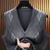 Colete Tricotado Camisola Sem Manga Masculino Outono Inverno Casual de Negócios Moda Slim Fit Argyle Gola V Uniboto Colete Suéter