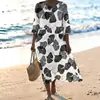Sitio Independiente Temu Ropa de Mujer Elementos Florales Creativos Europeos y Americanos Vestido Largo de Manga Tres Cuartos Vestido Casual Holgado de Manga Media