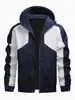 Chaqueta Deportiva para Hombre para Exteriores para Primavera y Otoño, Patchwork de Rayas Diagonales en Blanco y Negro, Corte Holgado, Chaqueta con Capucha Estampada con Letras de Moda