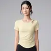 Top de Yoga de Manga Corta con Cuello Redondo y Diseño Hueco por un Lado para Mujer, Alta Elasticidad, Secado Rápido, Ceñidor de Cintura, Adelgazante, Top Corto Deportivo para Fitness, Pilates
