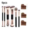 Set de 5 Brochas de Maquillaje Doble Cara Transfronterizo, Brocha para Base y Rubor, Brocha de Contorno de Tres Colores con Cerdas Suaves, Brocha para Polvo Suelto, Herramientas de Belleza de Comercio Exterior