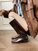 Botas Largas Vintage de Piel de Vaca Suave para Mujer, Estilo Británico Adelgazantes con Tacón Grueso Botas de Jinete, Color Desgastado, Diseño Único Botas de Tubo Alto para Mujer