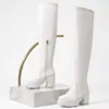 Botas longas femininas versáteis para outono e inverno, botas de cano alto tamanho grande, bico redondo, sola grossa, plataforma impermeável, salto quadrado, botas femininas transfronteiriças