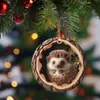 Novos Enfeites de Árvore de Acrílico para Animais Transfronteiriços Pingentes para Árvore de Natal Decorações Penduradas de Ouriço e Guaxinim Impressos em Plano